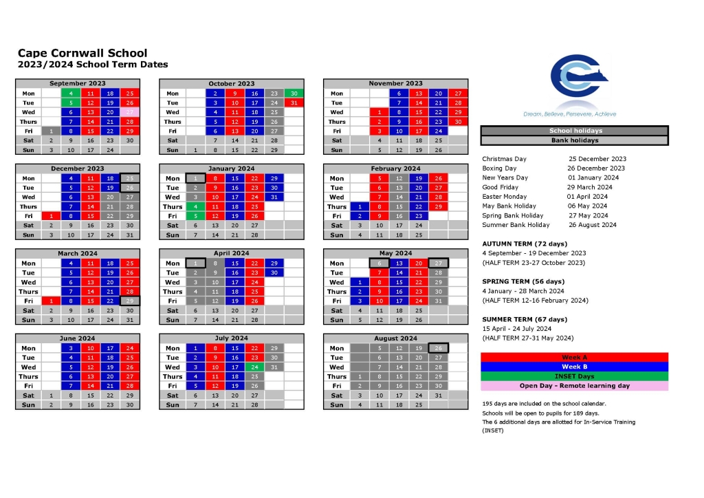 Term Dates Cape Cornwall School